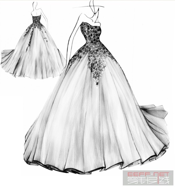 服装设计手绘之礼服素描手稿的艺术与技巧